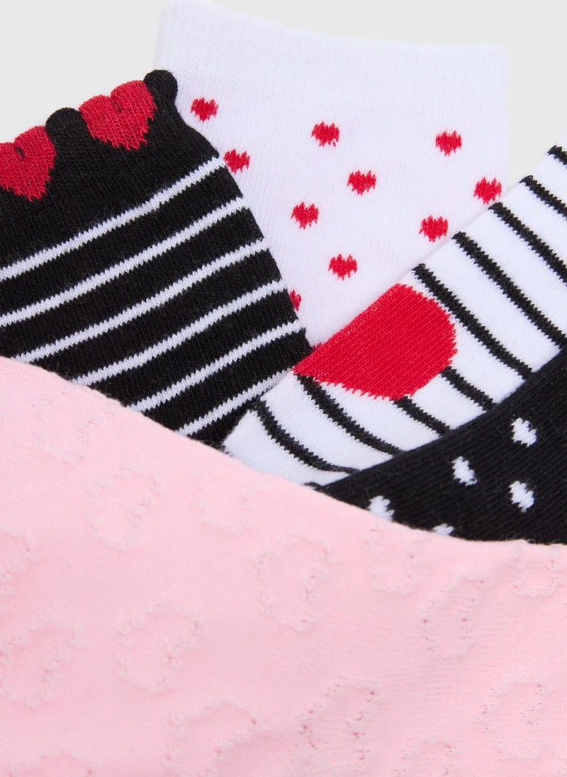 Matalan 5 Pack Girls Multicolour Heart Ankle Socks